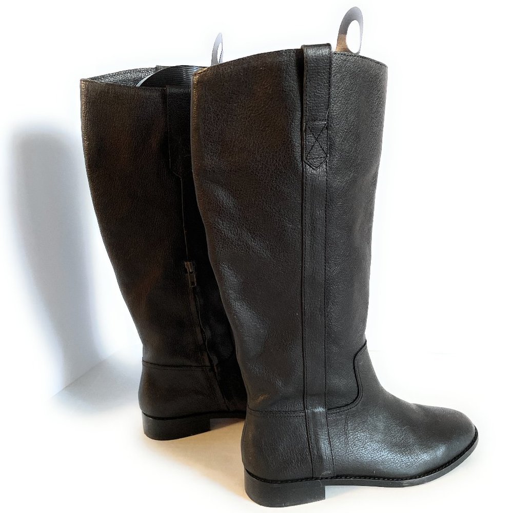 Madewell Archive Tall Leather Black Equestrian Riding Boots Pull On Size 10
